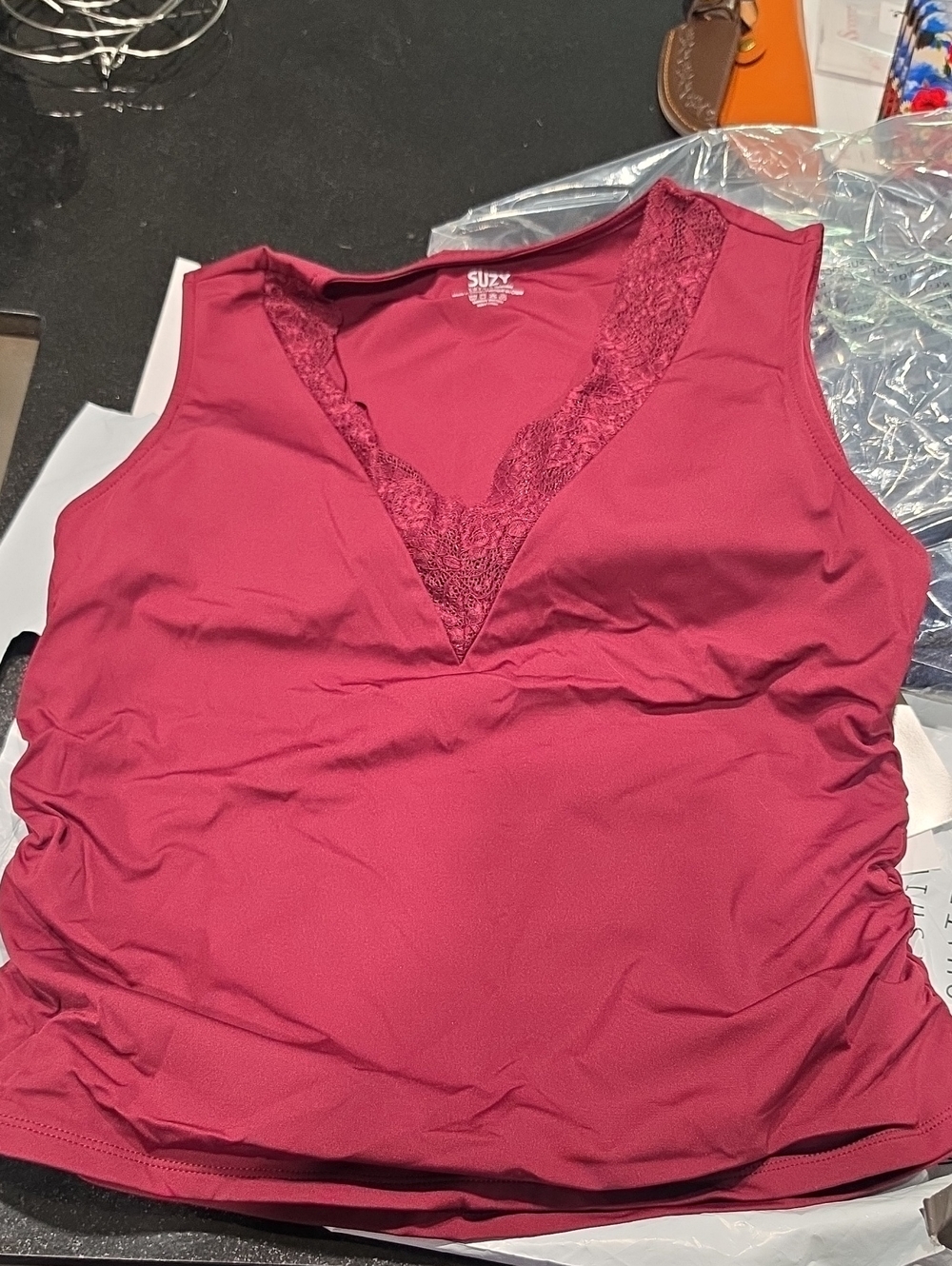 NWT Suzy Shier Lace-Trim Sleeveless Tank - Berry size XL (Never Worn)